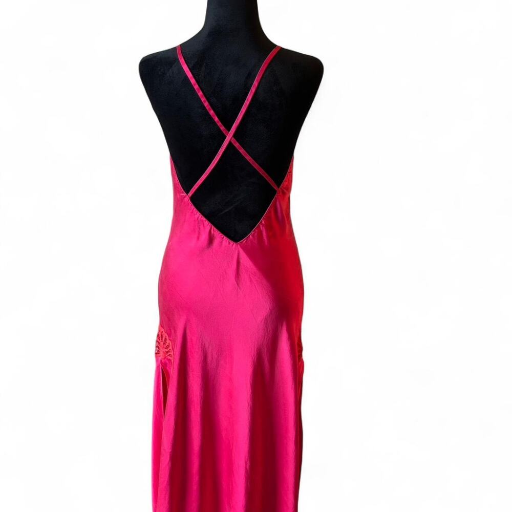 90s Fuchsia Silk Slip Dress – Fairycore Romantic [M] - Picture 5 of 8